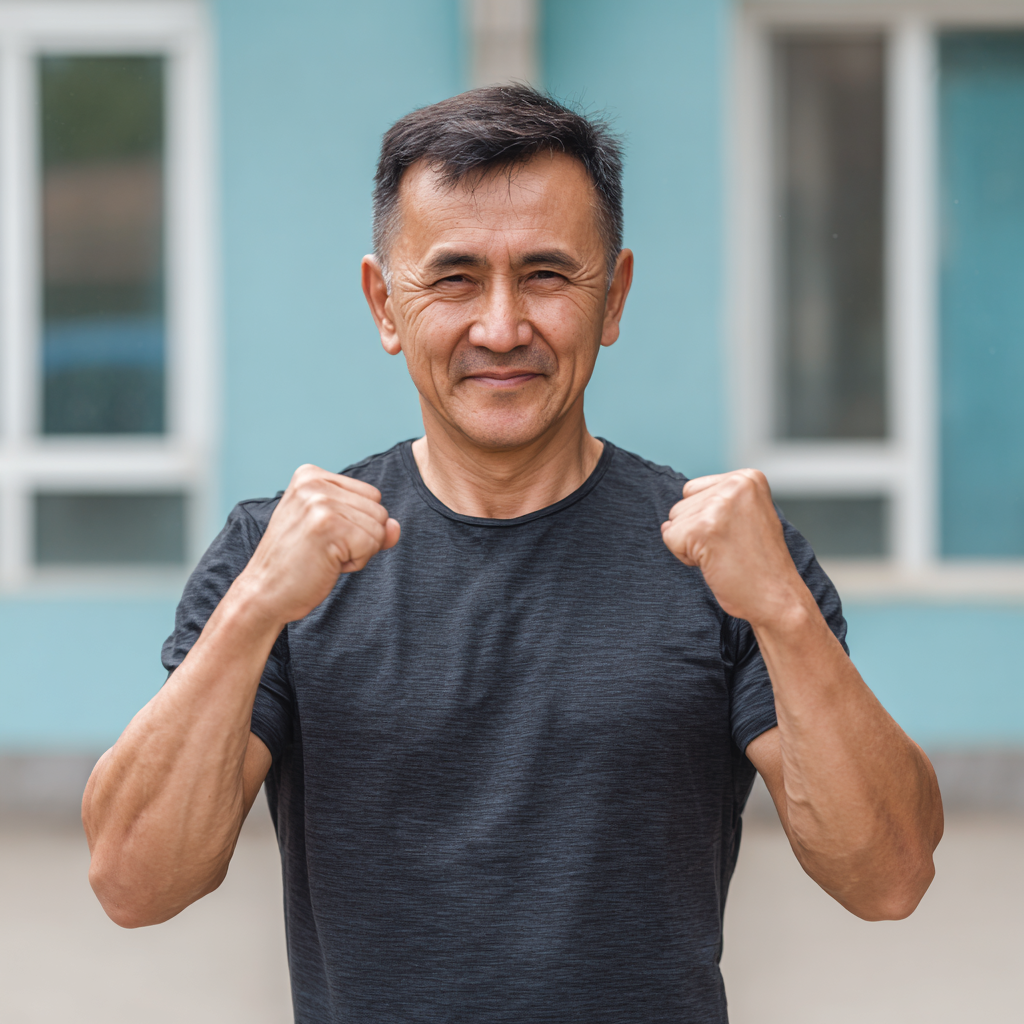 Professional Uzbek fitness trainer demonstrating proper exercise form to clients